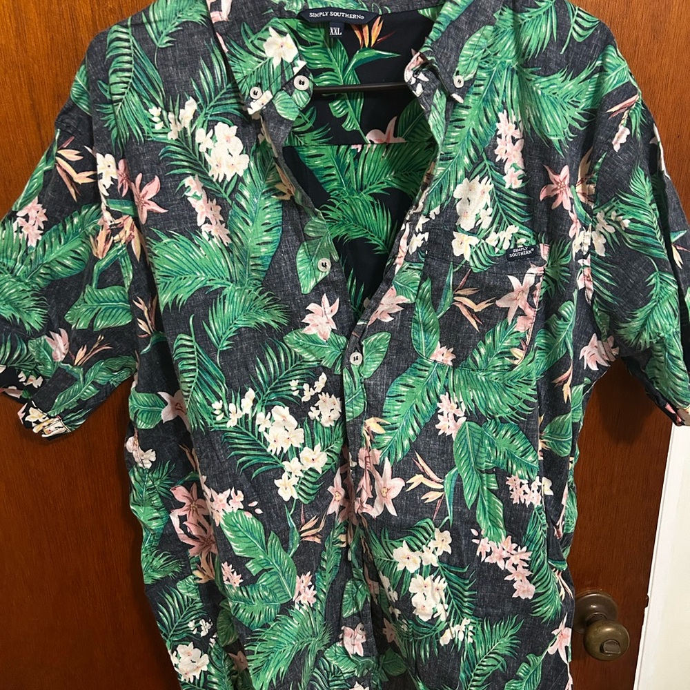 Simply Southern Green and Pink Floral Men's Shirt